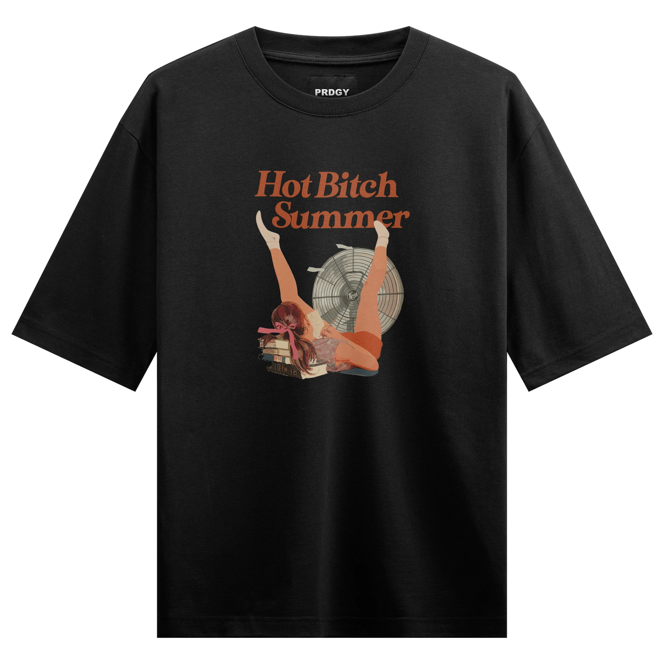 Hot Bitch Summer artwork on PRDGY oversized t-shirt