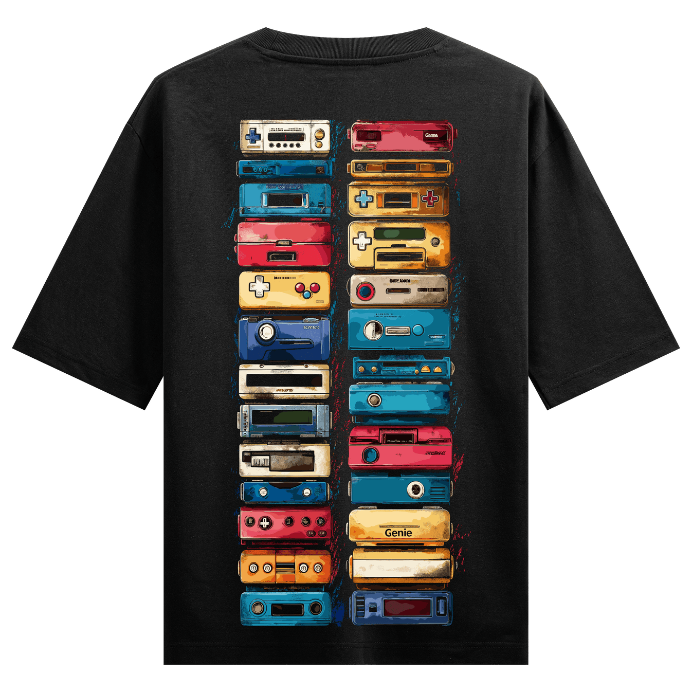 Retro Gaming Consoles artwork on PRDGY oversized t-shirt