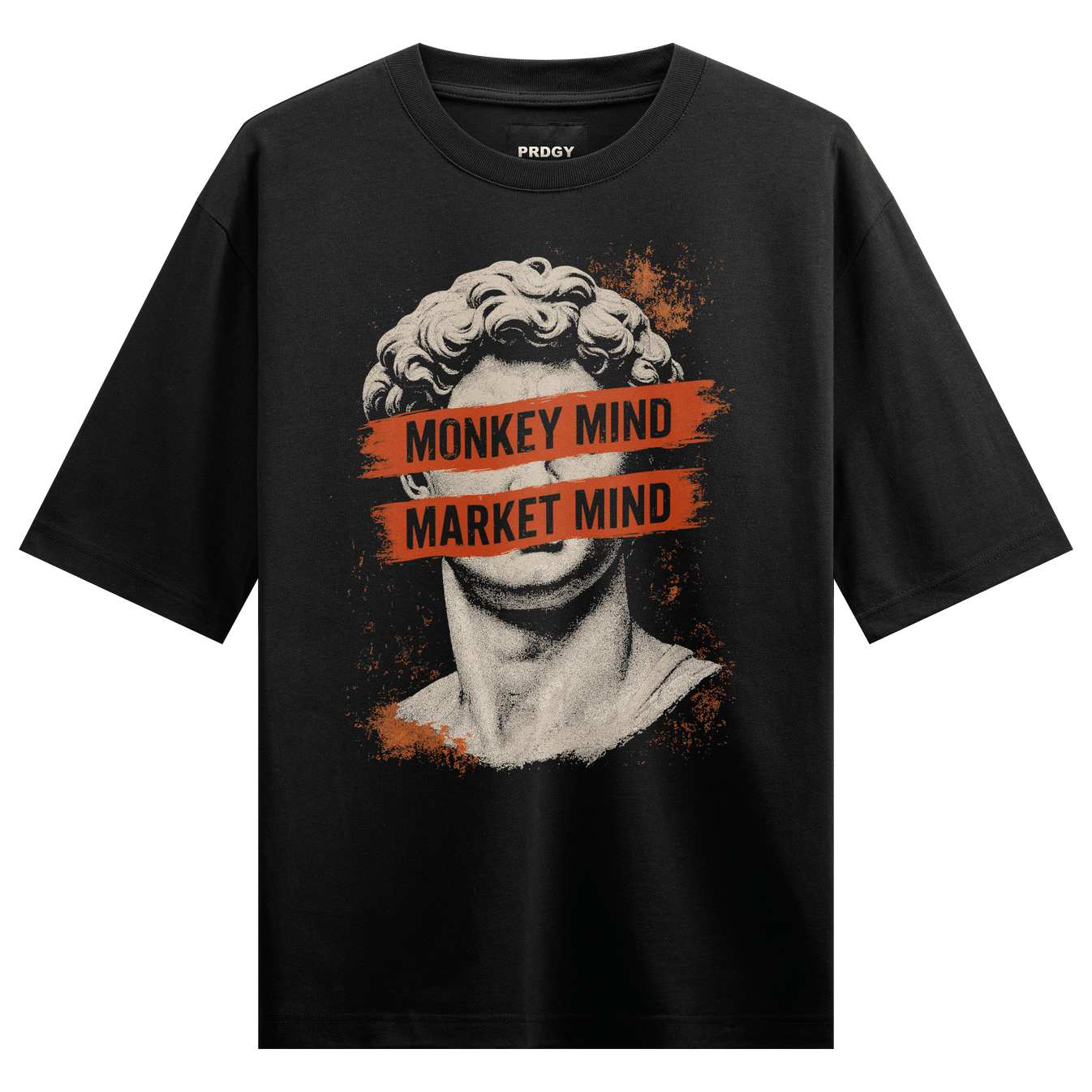 MONKEY MIND MARKET MIND artwork on PRDGY oversized t-shirt