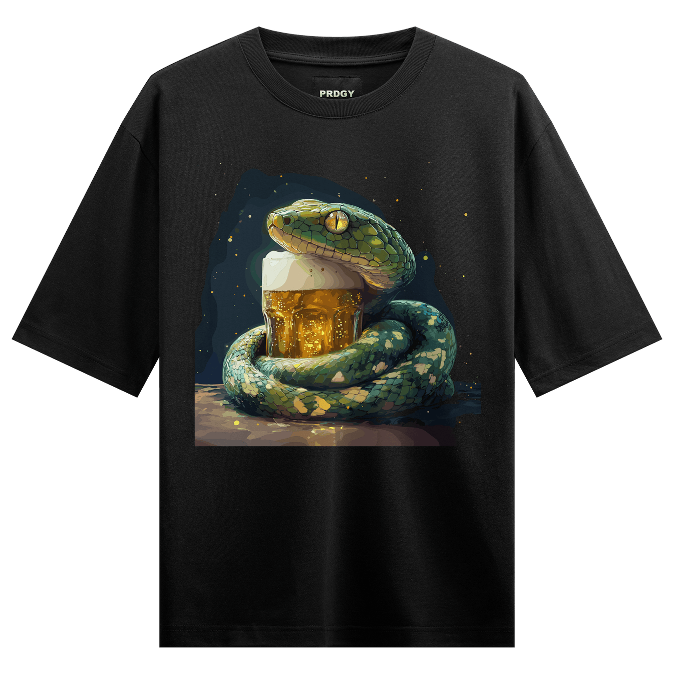 Snake artwork on PRDGY oversized t-shirt