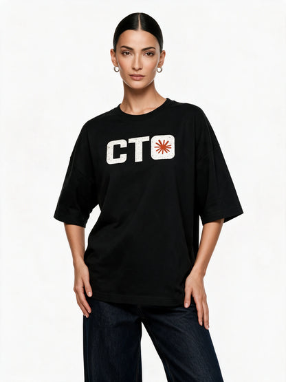 PRDGY Vibe CTO Minimalist Oversized T-shirt — front-print T-shirt on model