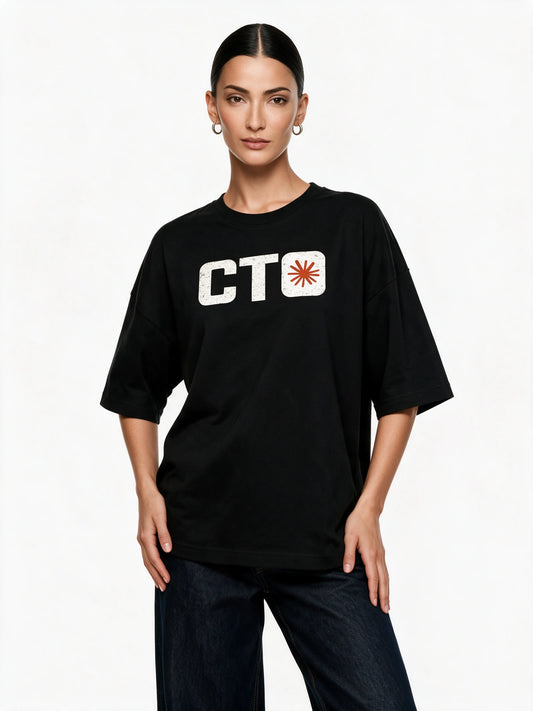 PRDGY Vibe CTO Minimalist Oversized T-shirt — front-print T-shirt on model