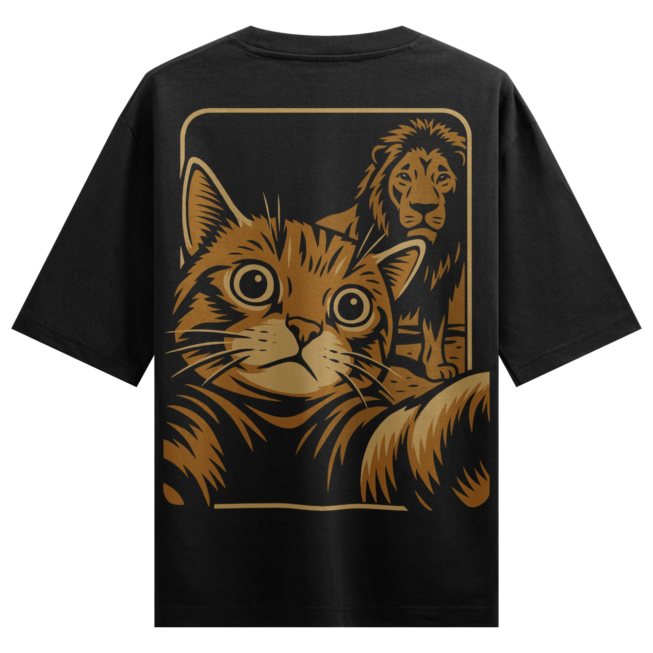 Cat And Lion artwork on PRDGY oversized t-shirt