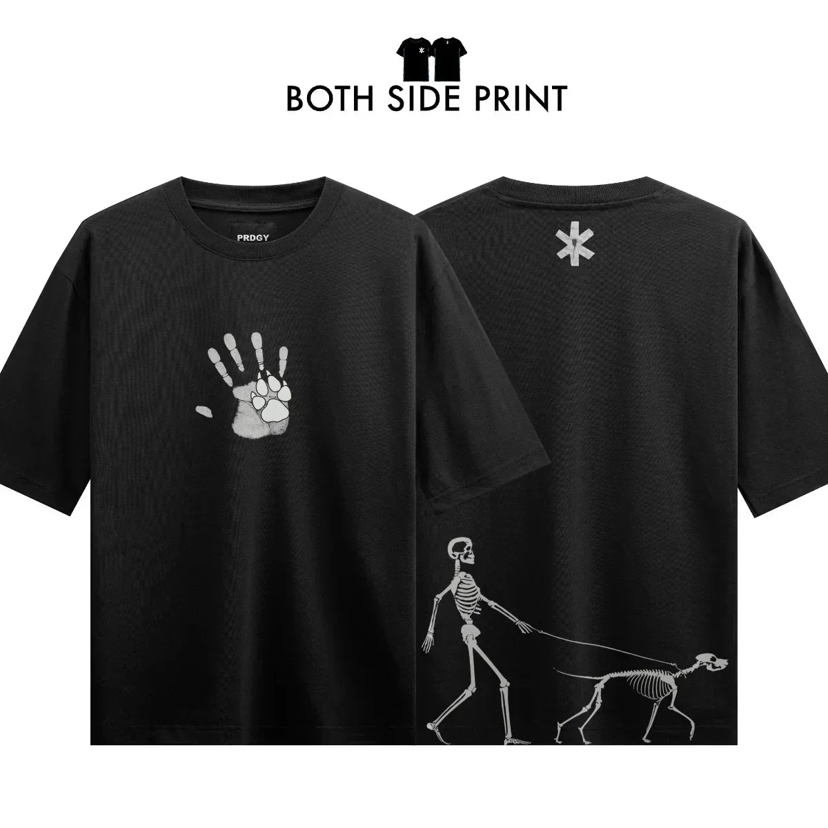Skeleton Graphic artwork on PRDGY oversized t-shirt