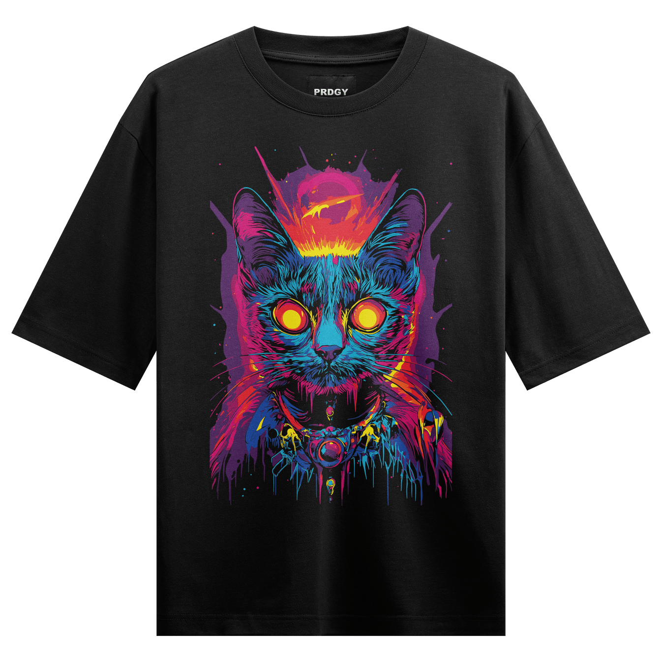 Funny Cat artwork on PRDGY oversized t-shirt