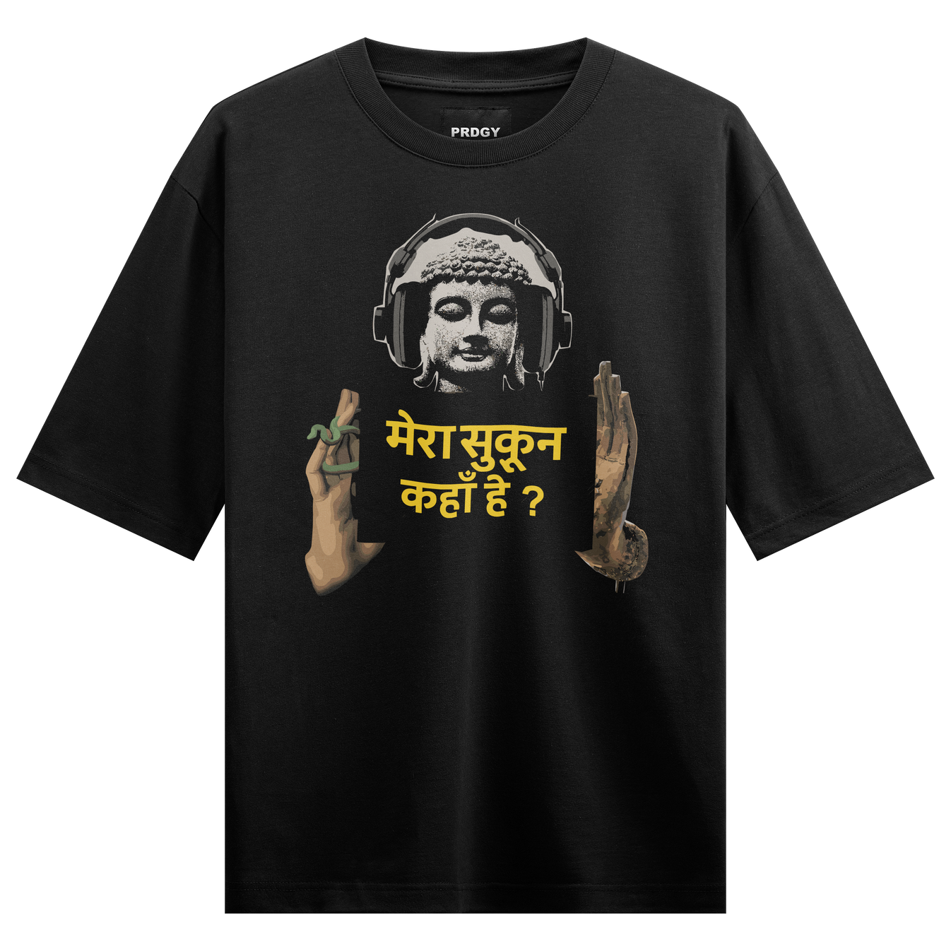 Sukoon Oversized T-Shirt by PRDGY — bold pop art design depicting serenity, streetwear design.