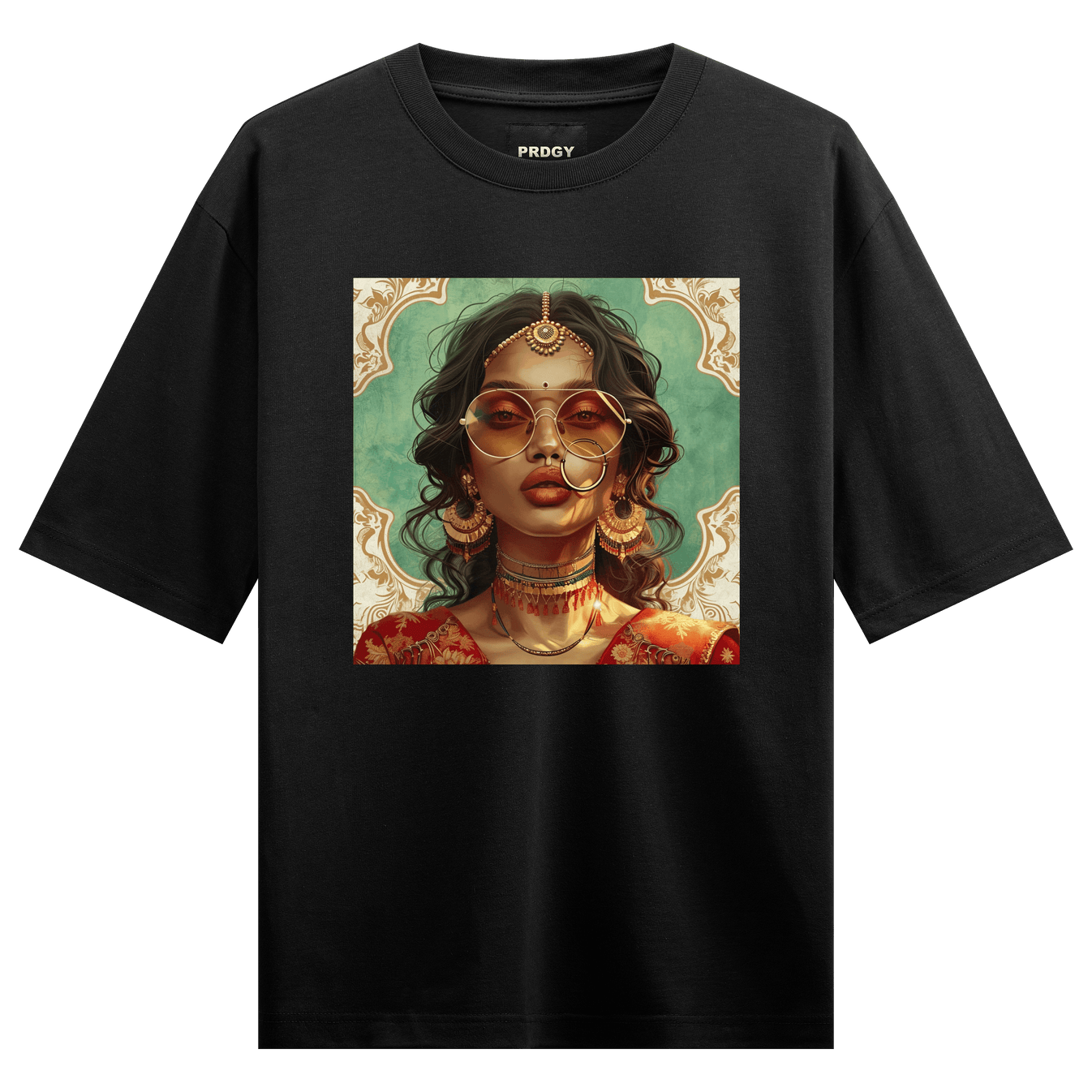 Indian Woman artwork on PRDGY oversized t-shirt
