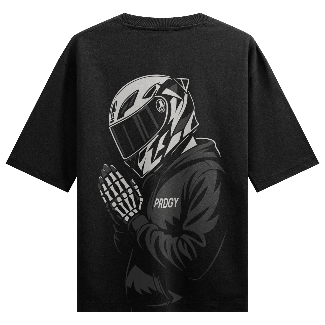 Motorcycle Helmet artwork on PRDGY oversized t-shirt