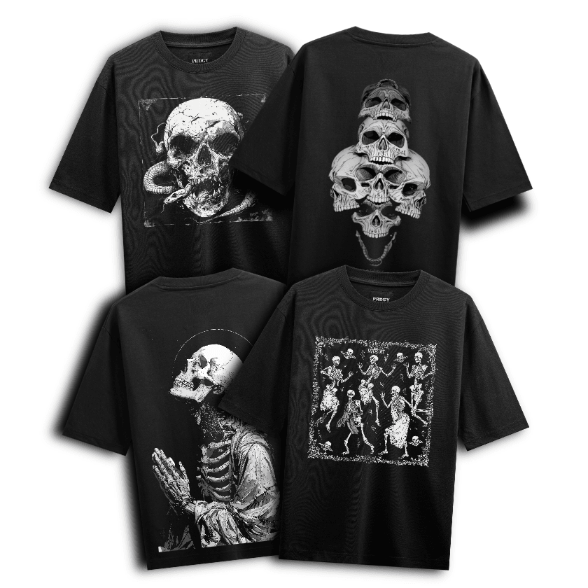Gothic Skull artwork on PRDGY oversized t-shirt