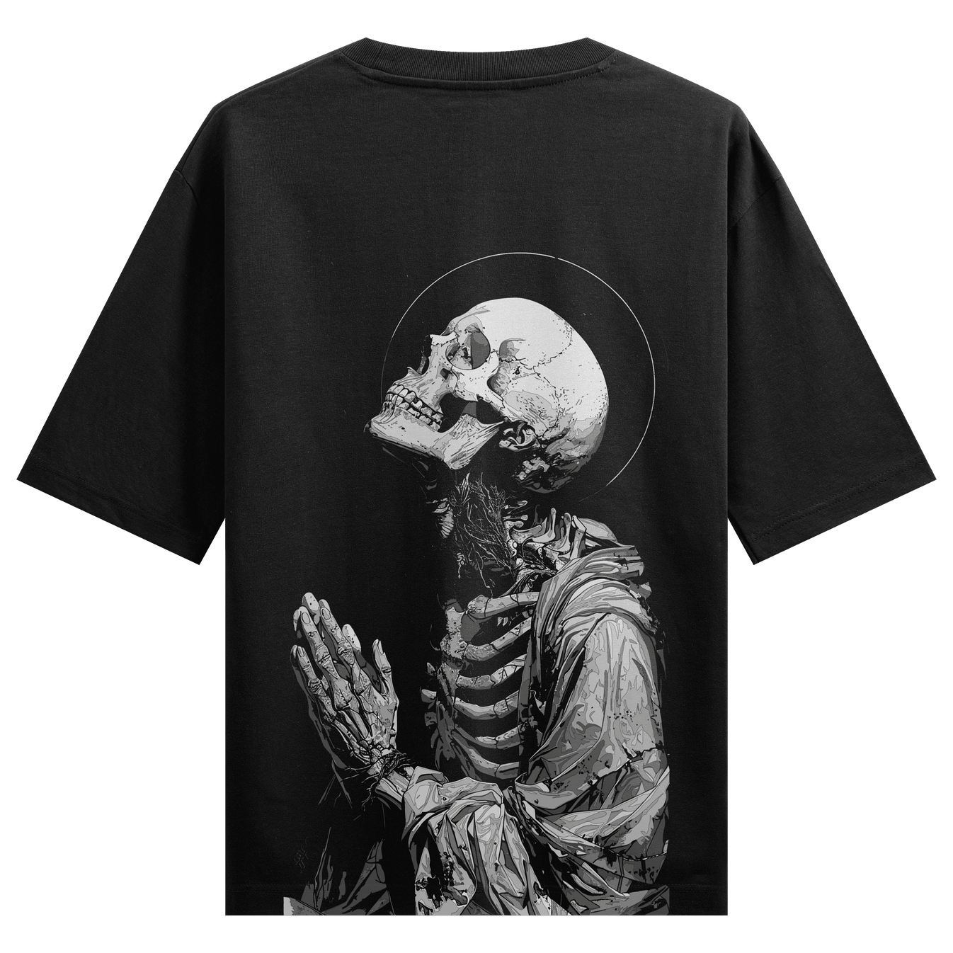Skeleton Graphic artwork on PRDGY oversized t-shirt
