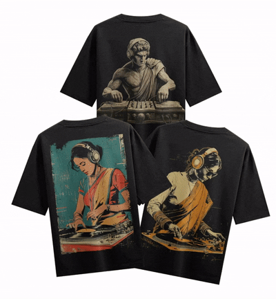 DJ artwork on PRDGY oversized t-shirt
