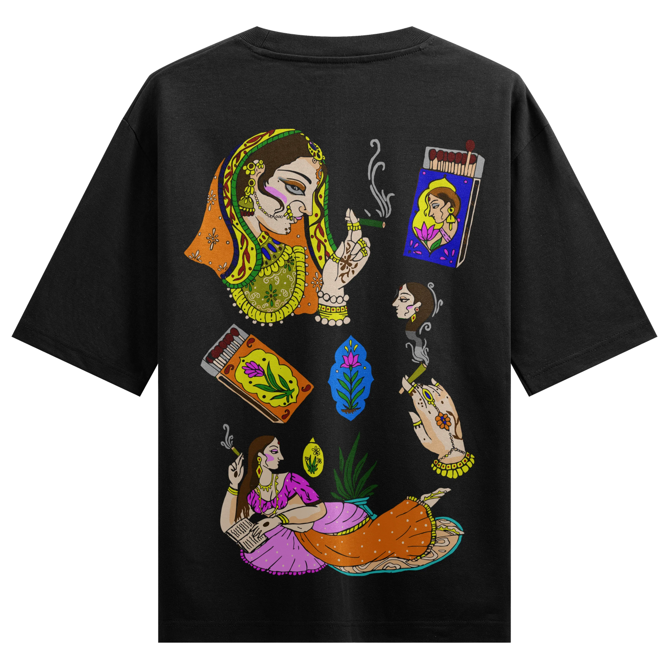 Indian Women Smoking artwork on PRDGY oversized t-shirt