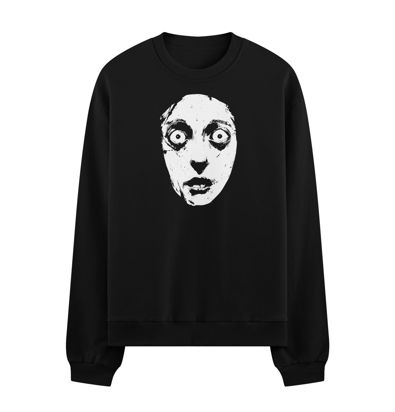 Horror Face artwork on PRDGY sweatshirt