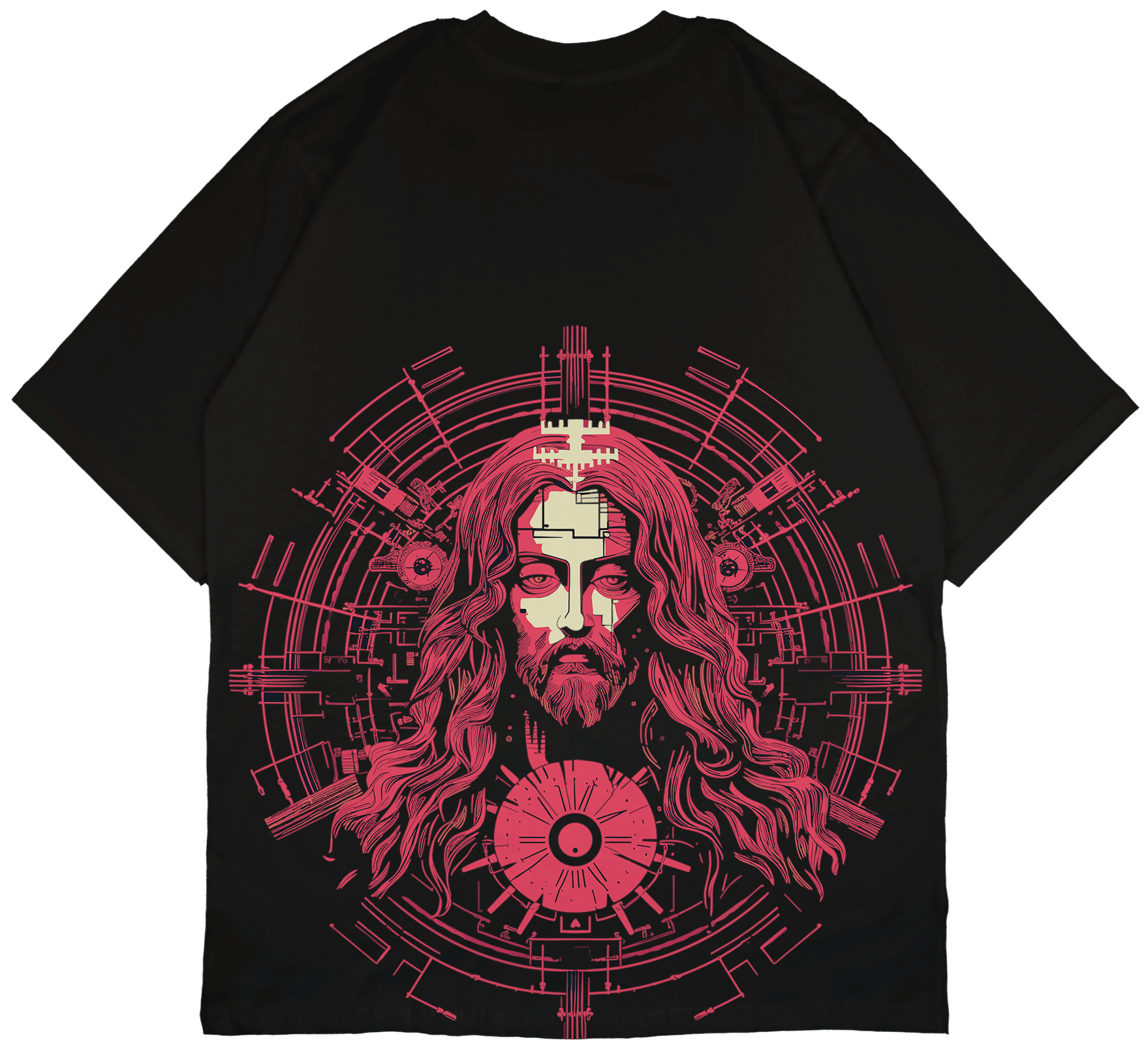 Techno Christ Back Print Oversized T-Shirt | PRDGY™
