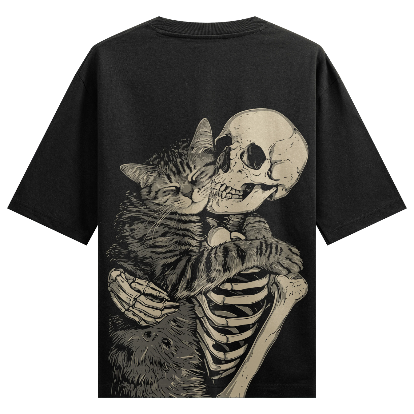 Cat Skeleton Friends artwork on PRDGY oversized t-shirt